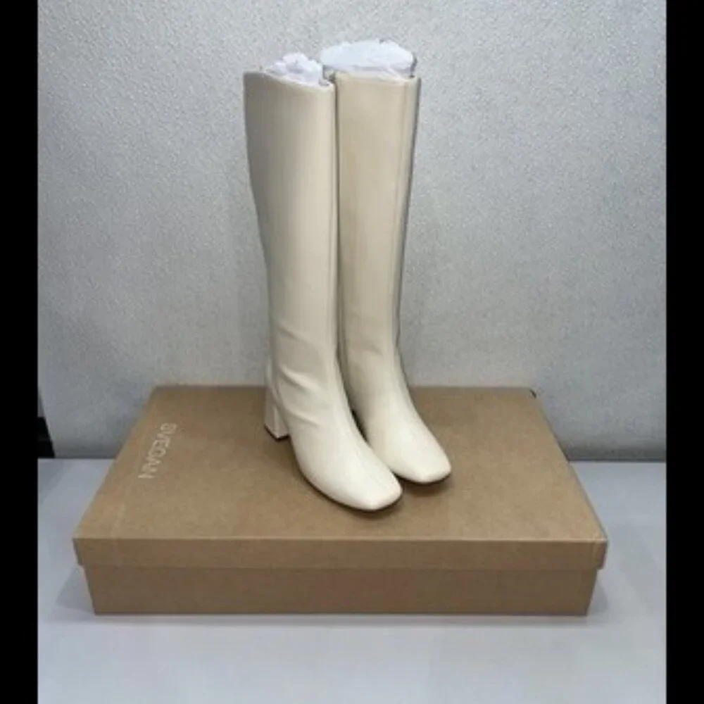 Svegan Chalk Vegan Leather Knee High Boot Women's US 6.5, Cream